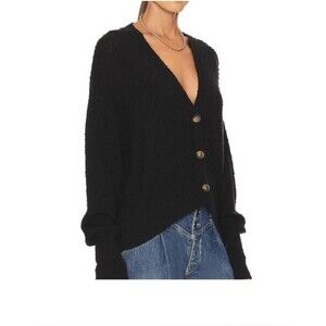 Free People Womens Cardigan Extra Large Oversized Black Textured Slouchy XL